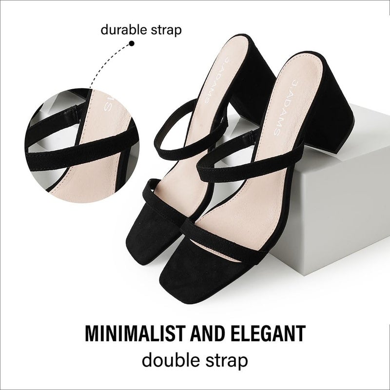 J. Adams Stormi Heeled Sandals Women Dressy Summer Flat Mules- Square Toe Double Band Low Block Heel Sandals - Chunky Sandals for Women - Summer Sandals, Womens Dress Sandals, Women's Heeled Sandals - Image 3